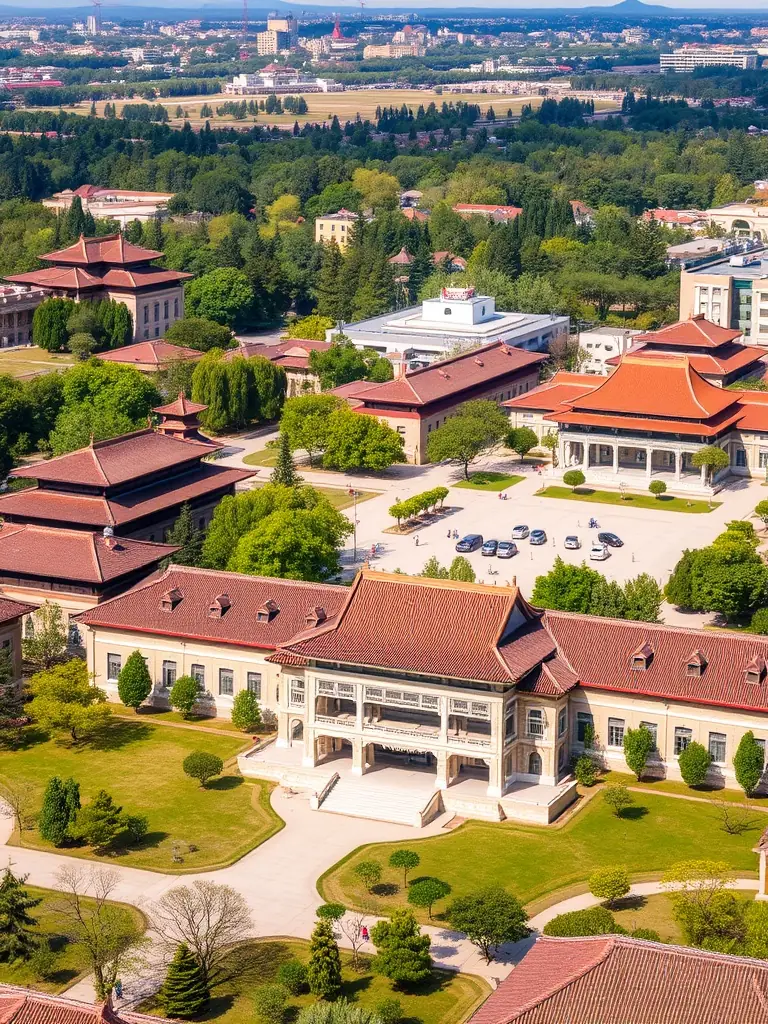 A photo of the Peking University campus with traditional Chinese architecture and modern facilities, showcasing its prestigious academic environment.