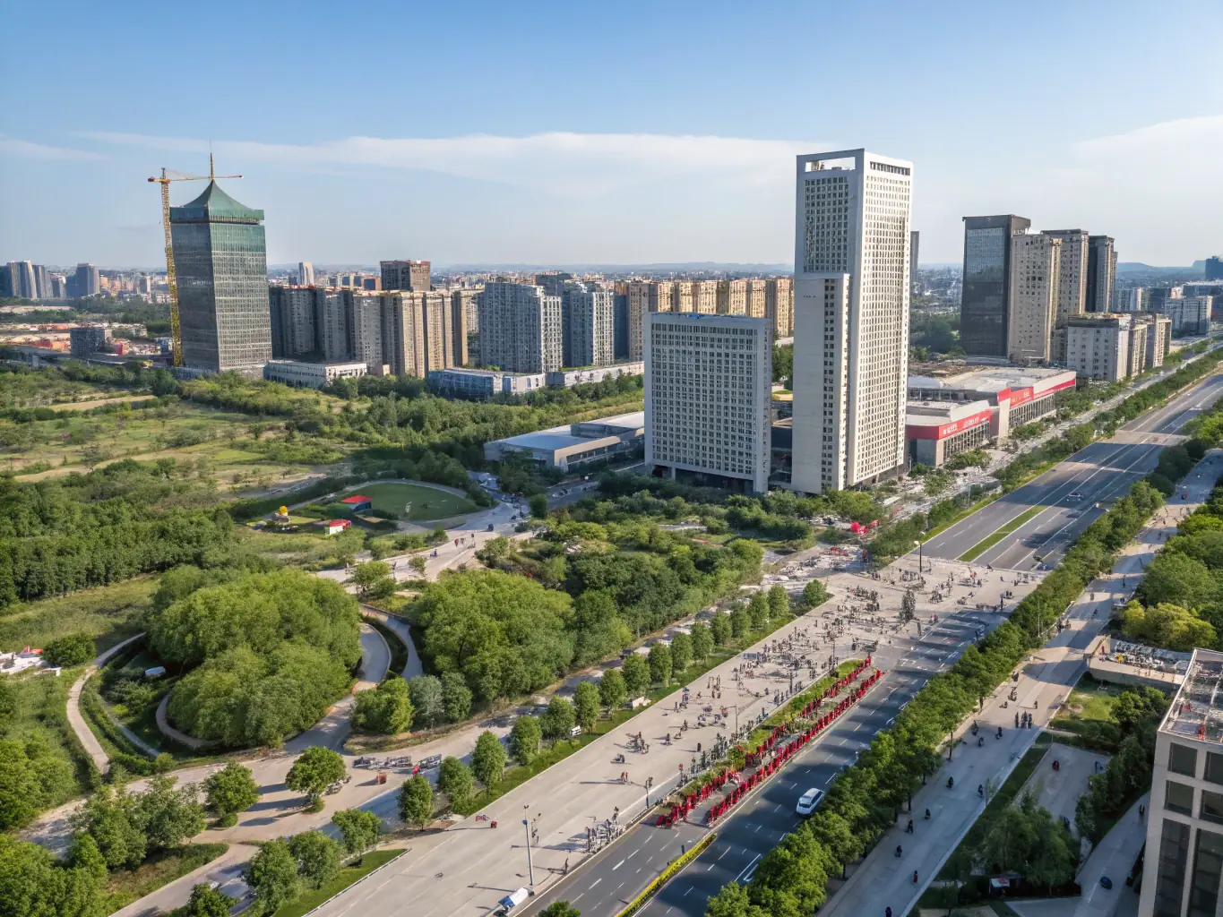 A photo depicting a safe and modern city in China, with students walking around comfortably, emphasizing the safe living environment for international students.